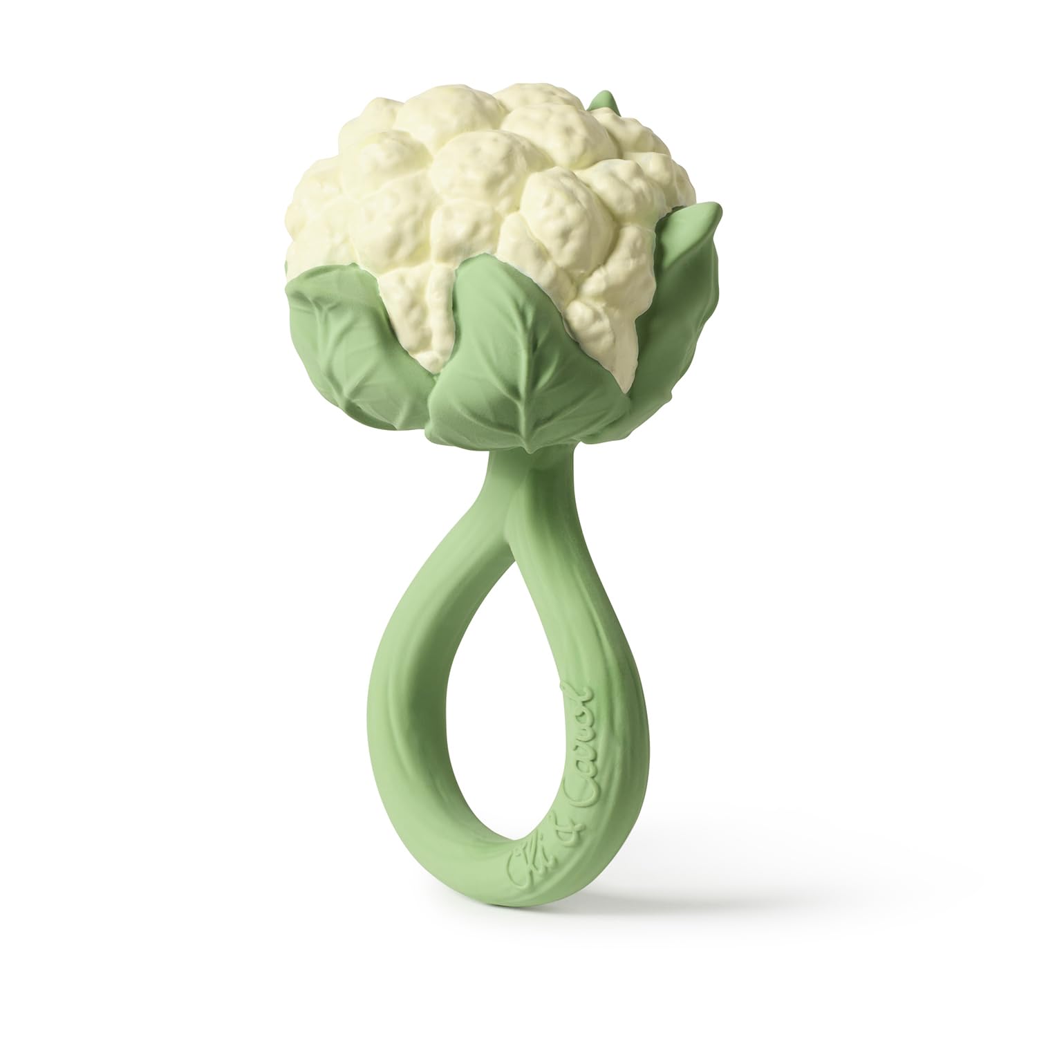 Oli & Carol - Hochet et anneau de dentition pour bébé en caoutchouc naturel - Cadeau pour bébé 0 3 6 mois, 1 an - Cauliflower