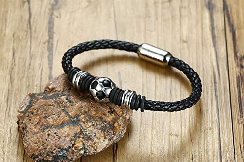 Soccer Bracelet for Boys Men Braided Soccer Leather Wristband Gifts for Son with Solid Stainless Steel Soccer Ball Charm, Customized Initial Name on Clasp, Football Jewelry gift3