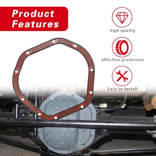 Image of Differential Cover Gasket, LLR-D044 High Temperature Resistant Transmission Gaskets, Perfect Fit Leak-proof Gaskets Replacement, Compatible with Jeep Ford GMC Axle Dana 60 50 70 (Red)