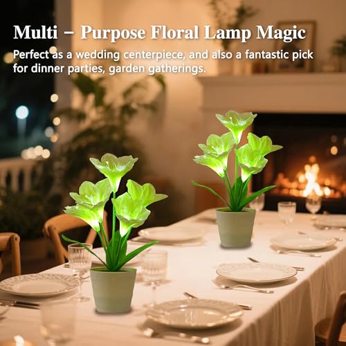 Image of Artificial Lily Fower Lamp - Artificial Potted Flower Light, Christmas Birthday Gifts for Women Wife Girlfriend Mom Anniversary Bedroom Bar Coffee Shop Night Light Lamp Home Decor