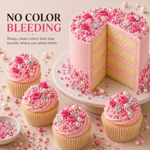 Image of Confect Pink Mini Roses, Silver Hearts, Vermicelli & White Pearls - Vegan, Gluten-Free, Nut-Free, Soy-Free, Dairy-Free Cake & Baking Sprinkles - Perfect for Anniversaries & Special Occasions - 140 Gms