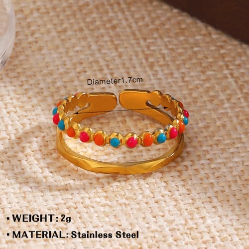 Chunky Gold Boho Rings For Women, Trendy Colorful Bead Bohemia Copper Stackable Ring Pop Multicolor Adjustable Wedding Jewelry Engagement Gift4