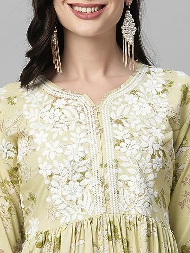 Image of RATAN Women's Rayon Printed Anarkali Lucknowi Chikankari Ethnic Wear Kurta