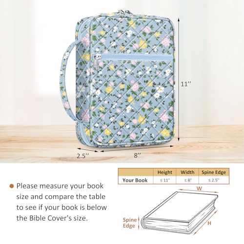 Image of FINPAC Bible Cover, Carrying Book Case Church Bag Bible Protective with Handle and Zippered Pocket, Gift for Men Women Mother Lady, Floral Dusty Blue, 11 inch x 8 inch x 2.3 inch inches