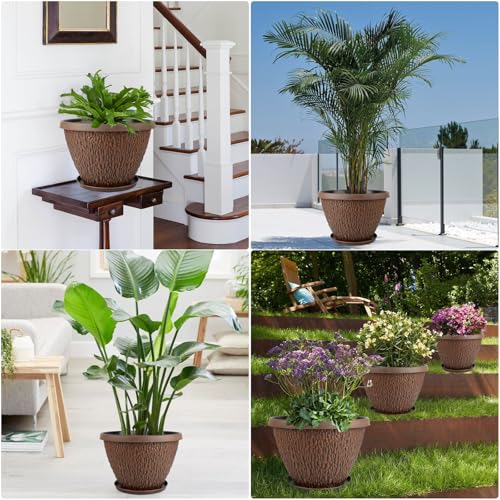 4 Pack 10 Inch Plant Pot, Plastic Flower Pots Outdoor with Drainage Hole & Tray, Planters for Indoor Outdoor Plants, Lightweight Modern Decorative Garden Pot with Saucer - Image 7