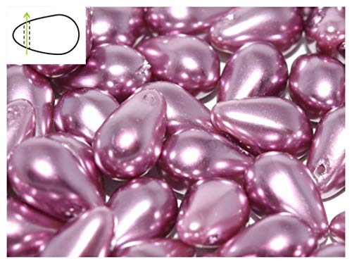 Teardrop Beads, 9x6mm, 30 Piezas, Cuentas de Vidrio prensado checas en la Forma de Gotas, Agujero Horizontal Superior, Pearls Orchid