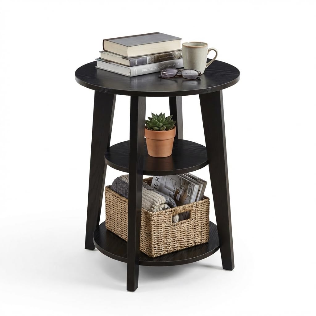 Photo 1 of ** SIMILAR** DURISEN 3-Tier Round Side Table - 23.6" Tall End Table with Storage Shelves - Waterproof Modern Nightstand for Living Room Bedroom Small Spaces (Black)