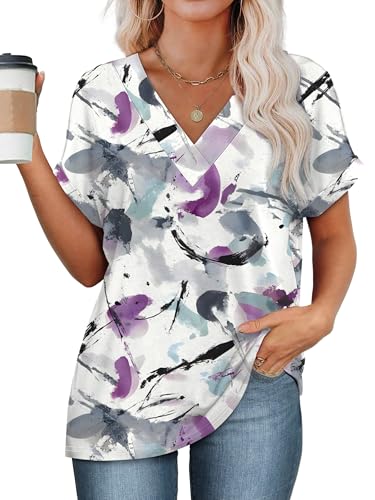 Image of WIHOLL Womens Summer Tops Short Dolman Sleeve Shirts 2026 Fashion V Neck Outfits Clothes