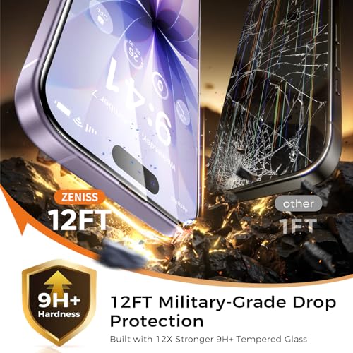 Image of NeverBreak 9H+ Hardness for iPhone 17 Screen Protector 12FT Military Grade Protection (Scratch, Shatter, Drop Resistance) Tempered Glass Full Edge Coverage 6.3 inch 2025, 2 Pack with De-Bubble Card