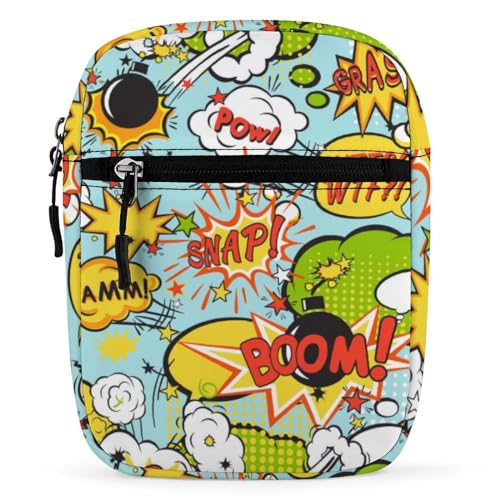 Kleine Umhängetasche mit Comic-Sprechblasen-Motiv, Pop-Art-Stil, Schultertasche für Damen und Herren, Mini-Umhängetasche mit verstellbaren Trägern, Siehe Abbildung, Einheitsgröße