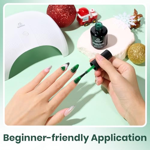 Image of Beetles Green Gel Nail Polish - EverGleam Glitter Gel Polish, 15ml Soak Off UV LED Shimmer Emerald Green Nail Art Color, Long Lasting Glossy Manicurefor Salon and DIY Nail
