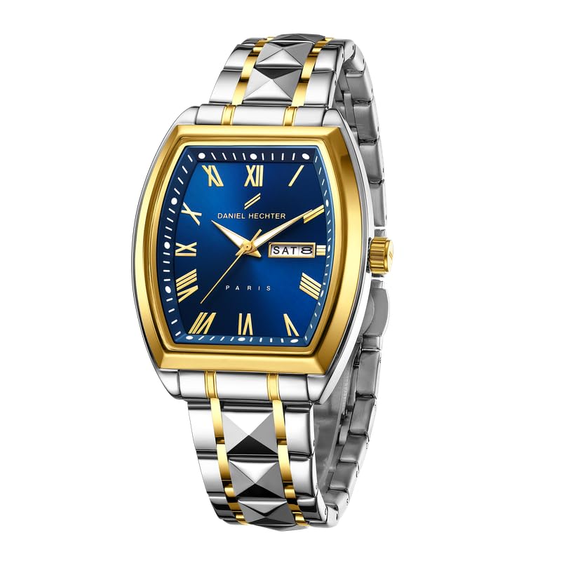 Image of Daniel Hechter Duroc Collection Luxury Watch for Men with Roman Indices, Day-Date Display and Two-Tone Studded Stainless Steel Strap
