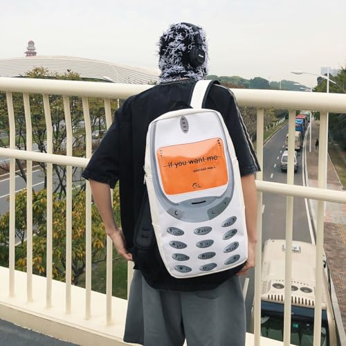 Teclado Fashion Backpack Personality Spoof Mobile Phone Style Casual Vintage Bookbags Lightweight Travel Daypacks (White)2