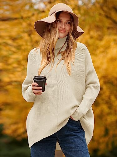 Image of ANRABESS Womens Casual Fall Sweater Turtleneck High Neck Batwing Sleeve Oversized Sweater Dress