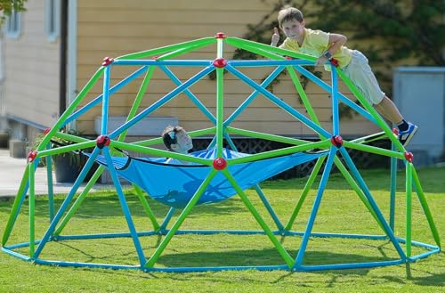 Image of Zupapa 10FT Climbing Dome with Hammock, Outdoor Jungle Gym for Kids, Geometric Dome Climber Supporting 1200LBS Outdoor Play Equipment, Cyan&Green