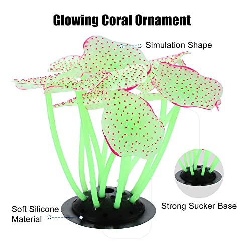 VOCOSTE Silicone Glowing Aquarium Mushroom Coral, for Fish Tank Green - Image 3