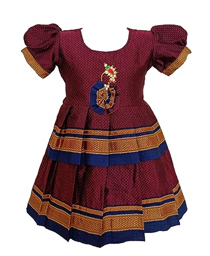 Girl's Indian Traditional Ethnic Wear Reshim Cotton Nath Khan Frock