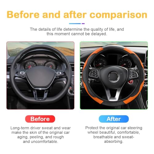 Image of Osilly Car Steering Wheel Cover, 15 inch Carbon Fiber Microfiber PU Leather Elastic Steering Wheel Protector for Men Women, Anti-Slip Breathable Car Interior Accessories for Most Cars (Black /Orange)