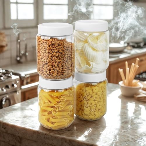 Image of SCL Steelo Vistta Round Containers with White Screw Lid | BPA-Free Premium Plastic Kitchen Storage Jars | Durable, Airtight & Stackable | Ideal for Grains, Snacks, Pulses & More | 750ML, 4pcs Set