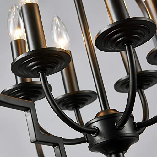 Saint Mossi Black Farmhouse Chandelier with 6 Lights,Lantern Metal Pendant Lighting for Dining Room,Living Room,Kitchen,Foyer,W23"x H26" with Adjustable Chain - Thumbnail 5