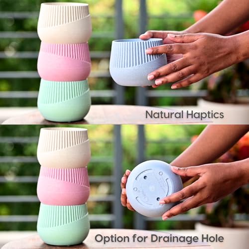 Image of Eha Earth Friendly Oreo 4 inch Small pots for Indoor Plants | Plant Pot Made with Bamboo Fibers | Table Top Planters for Home Decor and Office, Flower Pot for Living Room | 1 Unit, Celeste