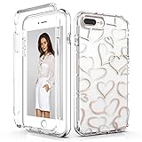 Bapicare Case for iPhone 8 Plus Case iPhone 7 Plus Case iPhone 6/6s Plus Case,Rose Gold Cute Heart for Girls/Women, Glitter Clear Slim Hard Back + Soft TPU Bumper Shockproof Protective Phone Case