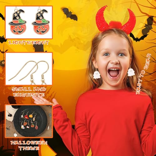 16 Pairs Halloween Enamel Earrings for Women Teen Girls Pumpkin Spider Bat Black Cat Ghost Boo Witch Hat Candy Spooky Earrings Halloween Earring Set for Holiday Decoration3