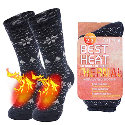 Thermal Skating Socks,Sunew Men Extra Warm Soft Insulated Heated Thick Calf Winter Hike Cozy Athletic Outdoor Snowboarding Skating Heavy Hot Home Slipper Warm Feet for Women Socks 1 Pair Navy Medium