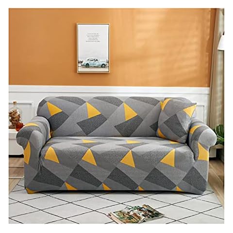 Daesar Funda Sofá Cama 3 Plazas Geométrico y Triángulo Amarillo Gris Cover