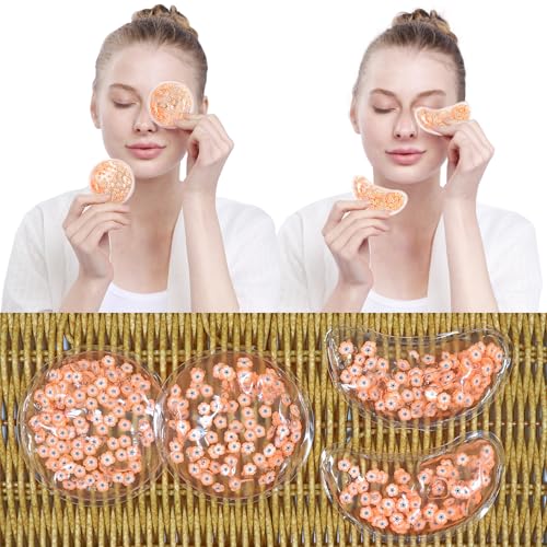 Image of 4PCS Gel Eye Ice Pack Set, Cold & Hot Compress, Reusable Cooling Gel Pads for Strain Relief, Relaxation, SPA and Sleep (4 Orange Flowers)