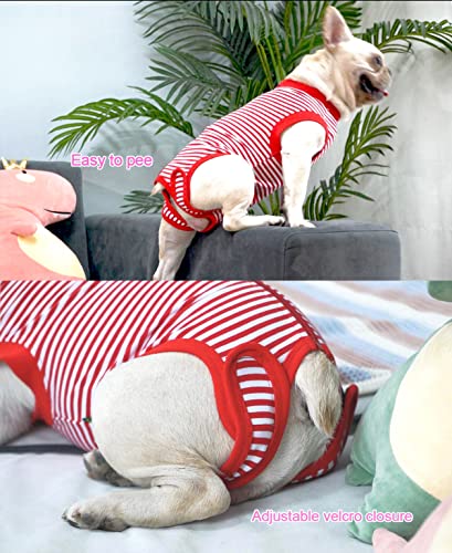 Image of Dog Red Recovery Suit for Large Female Spay,Male Dog Surgery Suit,Narrow Red-White L