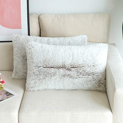 Image of Lumbar Faux Fur Throw Pillow Covers for Couch Decorative Pillows 12x20