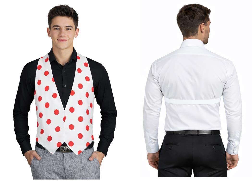 The Dragons Den Adults White & Red Nose Polka Dot Backless Waistcoat Clown & Circus Fancy Dress [S-M]