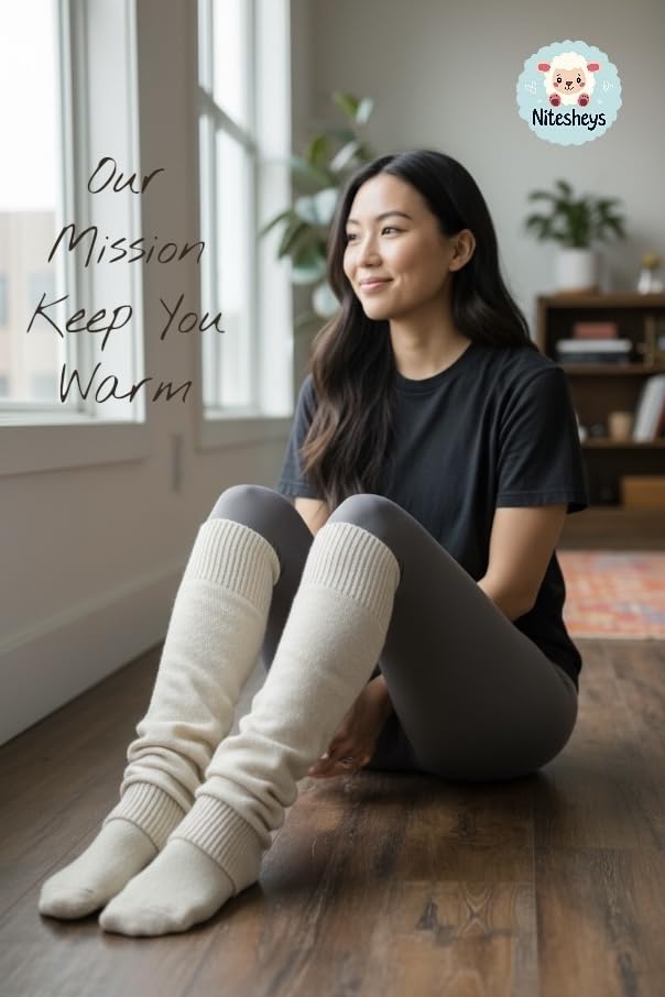 Lambswool Winter Leg Warmers For Women Natural Wool Footless Thick Over Knee Long Socks2