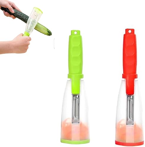 Pelador multifuncional con caja de almacenamiento, pelador de verduras con contenedor de almacenamiento de acero inoxidable 3 en 1 multifuncional