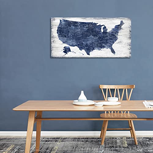 Image of Canvas Wall Art: Vintage America Map, USA Map Canvas Pictures Prints for Bedroom Office Kitchen Living Room Home Decor Framed Artwork Ready to Hang 20 inchx 40 inch