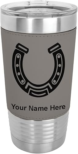 LaserGram Vaso aislado al vacío de 20 onzas herradura lisa grabado personalizado incluido piel sintética gris