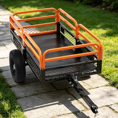 Real Relax ATV Dump Trailer, 1500 Lbs 15 Cubic Feet Tow Behind Dump Cart, Heavy Duty Steel Yard Garden Trailer with Removable Sides, Universal Hitch, Fits Lawn Mower, Tractor, ATV, UTV by Real Relax - Used condition - CA$328.61
