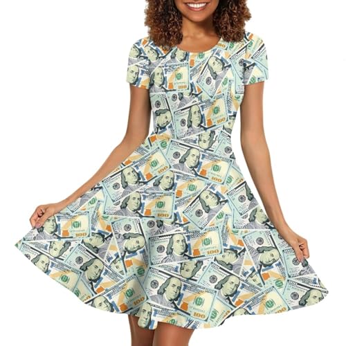 Image of AFPANQZ Womens Casual Summer Lightweight Vintage Dress Short Sleeve Midi Dress Knee-Long Luxury Formal Dress