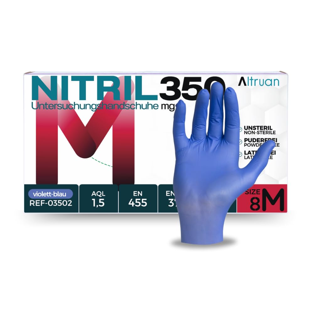 10 guantes desechables de nitrilo, color azul, 100 unidades, talla M, caja (10 paquetes)