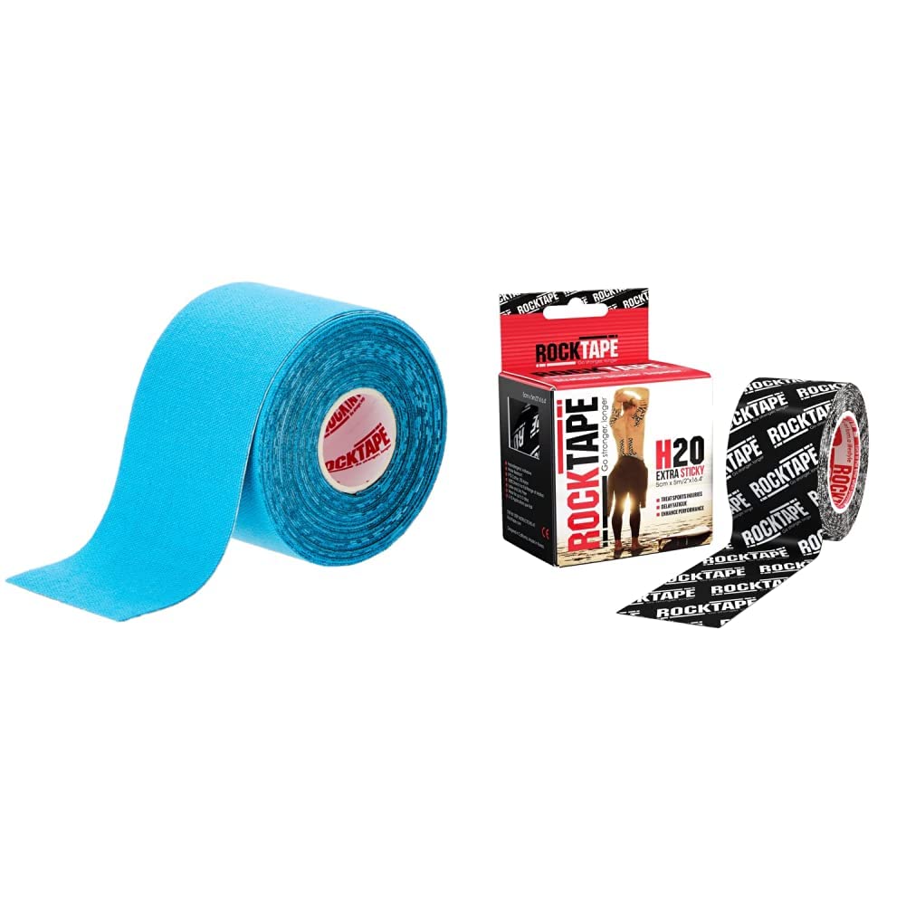 Unisex H20 Kinesiology Tape, blue, 5cm x 5m UK & Unisex 2 H2O Black Logo Tape Small, H2o Black Logo, Uncut Roll - 5cm Wide UK