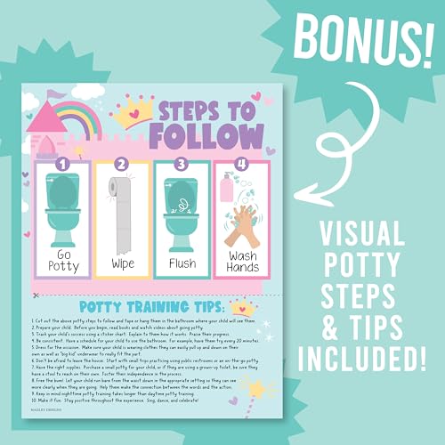 Image of Hadley Designs Potty Training Chart for Toddlers Girls -10 Sticker Potty Chart for Toddlers Girls, 8.5x11 inch Potty Training Sticker Charts for Toilet Success, Princess Toddler Reward Chart for Kids