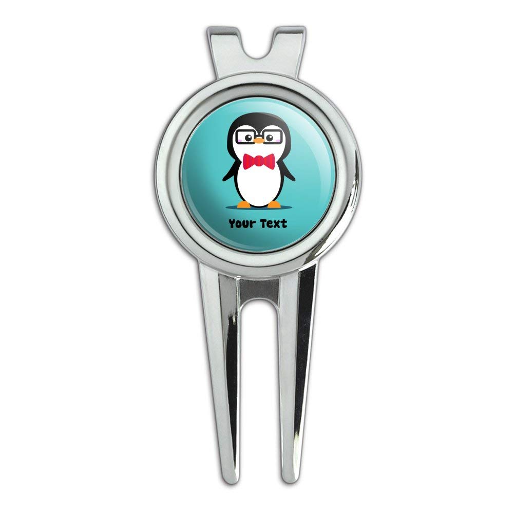 GRAPHICS & MORE Personalized Custom 1 Line Cute Nerdy Penguin with Glasses Golf Divot Repair Tool and Ball Marker