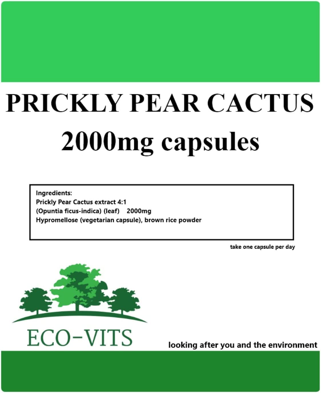 Prickly Pear Cactus 2000mg (120 Capsules) Increases Immunity, Reduce Cholesterol, Healthy Blood Circulation, Weight Loss. Sealed Pouch. Recyclable Packaging