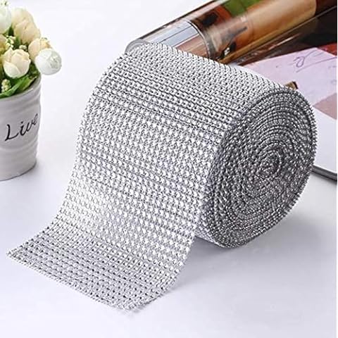 First to act tactical Diamond Rhinestone Mesh Ribbon Supreme Quality Sparkling Bling Wrap Ribbon Bulk DIY Roll for Arts Crafts Party Decorations, 24 Rows, 1 Roll (Silver, 4.75in x 10yards) Cover