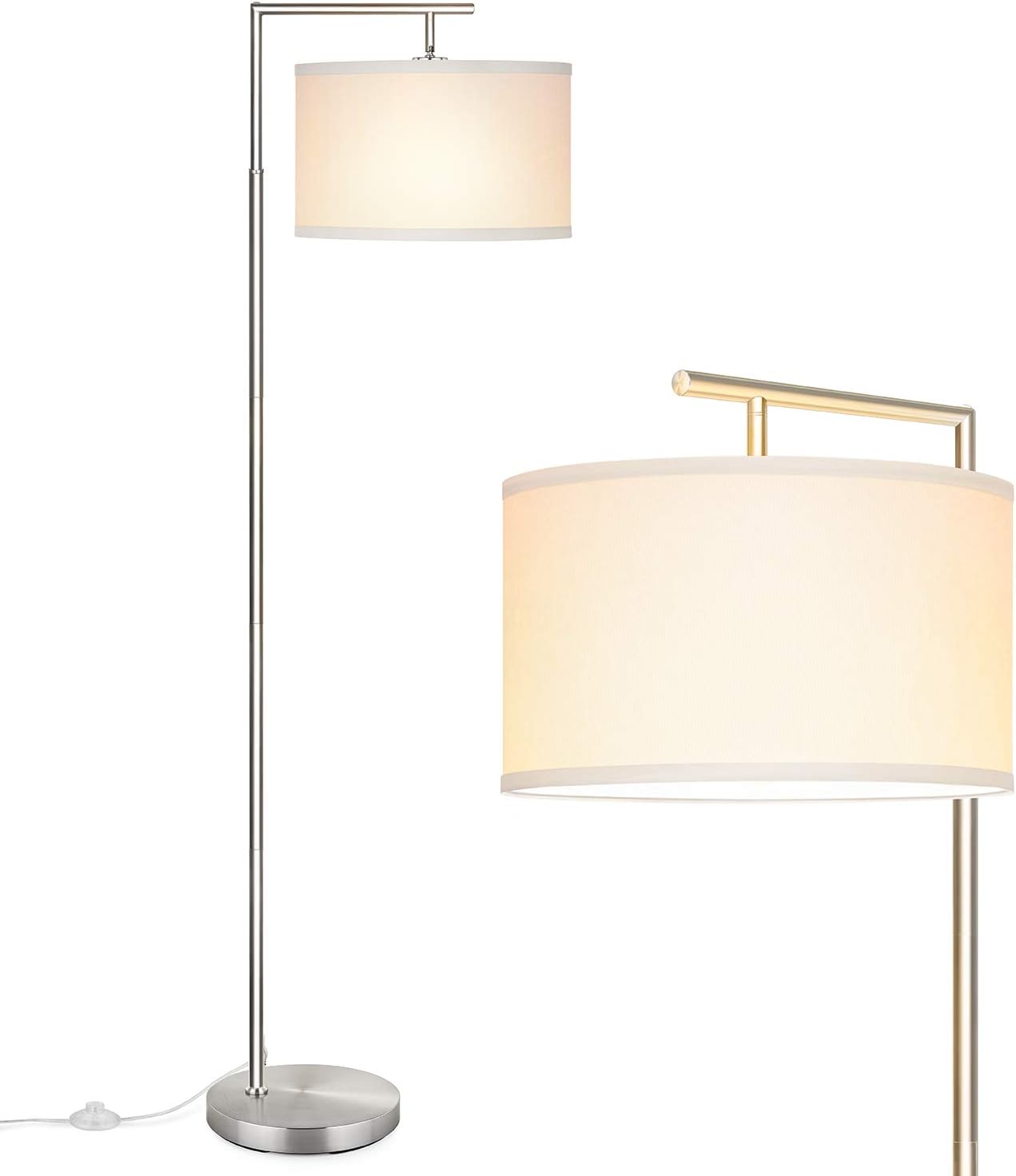 SHINE HAI LED Floor Lamp, Montage Modern Floor Lamp, Classic Standing Lamp Reading Standing Light with Hanging Lamp Shade Minimalist Bedside Floor Lamp for Bedroom Living Room with LED Bulb - Silver