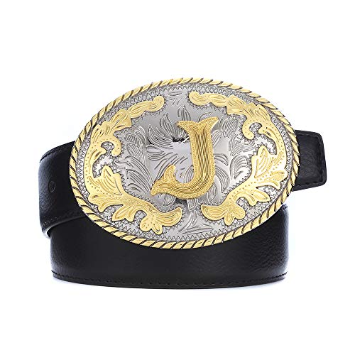 HUABOLA CALYN Western Belt Buckle Initial Letters ABCDEFG to Y-Cowboy Rodeo Gold Large Belt Buckle for Men and Women (J)