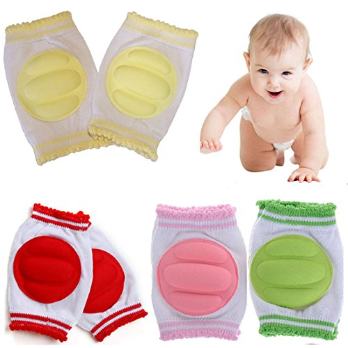 FlyingP 4Pairs Baby Knee Pads for Crawling Cute Breathable Adjustable Elastic Baby Kneepads Knee Elbow Pads Crawling Safety Protector Indoor Outdoor Use 9 to 24 Months Unisex Infant Toddler