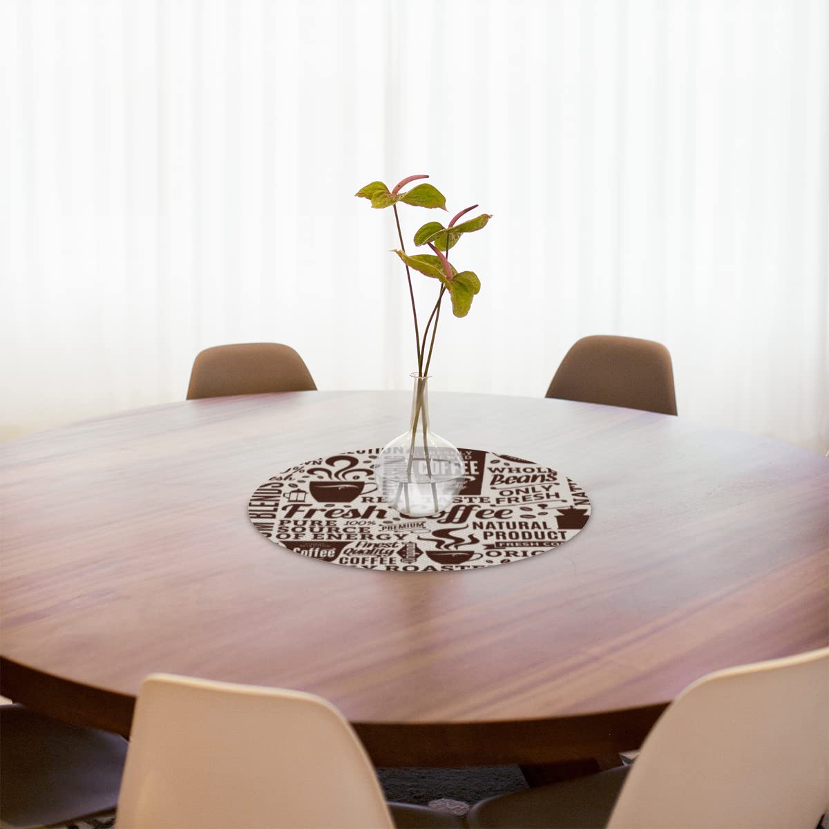 Koffiewinkel Patroon Placemat Ronde Set van 4 Koffie Ontwerp Placemats Hittebestendig, Gemakkelijk schoon te maken Antislip PVC Tafel Plaats Mat voor Keuken Dinning