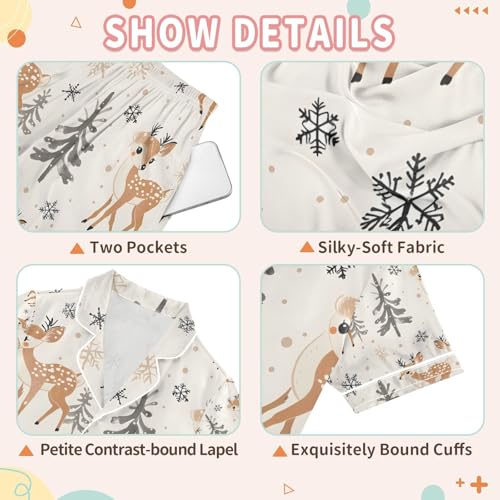 senya Deer with Tree Winter Satin Summer Pajama Sets Silk Short Sleeve Button Down Sleepwear3